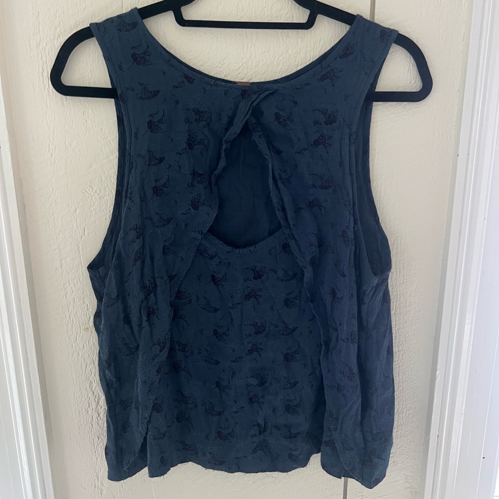 Free People Blue Embellished Cut Out Tank Top